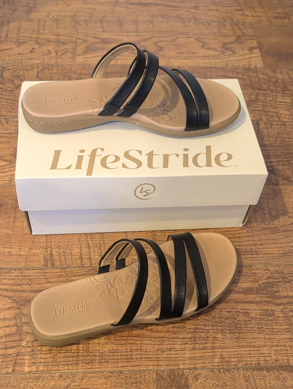 Life Stride Black Multi-Strap Slide Sandal